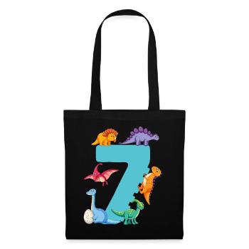 7e anniversaire | Chemise d’anniversaire de dinosaure | - Sac en tissu - noir - Devant