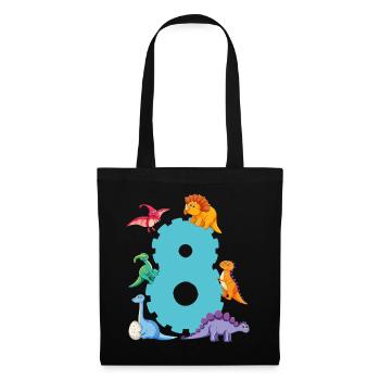 8e anniversaire | Chemise d’anniversaire de dinosaure | - Sac en tissu - noir - Devant