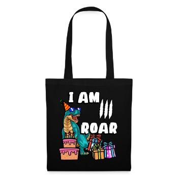 Je suis 3 Roars | Chemise d’anniversaire de dinosaure - Sac en tissu - noir - Devant