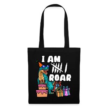 Je suis 6 Roars | Chemise d’anniversaire de dinosaure - Sac en tissu - noir - Devant