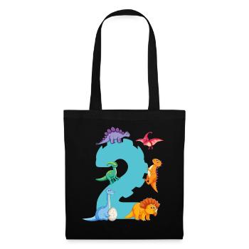 2ème anniversaire | Chemise d’anniversaire de dinosaure | - Sac en tissu - noir - Devant