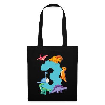 3ème anniversaire | Chemise d’anniversaire de dinosaure | - Sac en tissu - noir - Devant