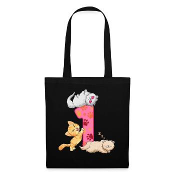 1. Geburtstag Kätzchen | Katze Geburtstag Shirt | - Stoffbeutel - Schwarz - Vorne