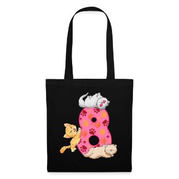 Chaton du 8ème anniversaire | Chemise d’anniversaire de chat | - Sac en tissu - noir - Devant