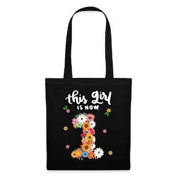 Cette fille a maintenant 1 ans, Colorful Flowers 1. - Sac en tissu - noir - Devant