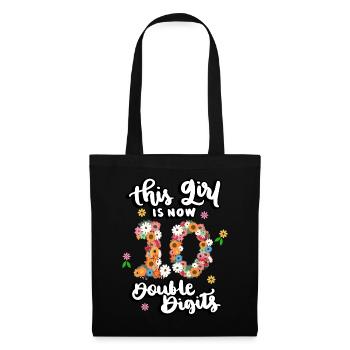 Dieses Mädchen Ist Jetzt 10 Double Digits Floral - Stoffbeutel - Schwarz - Vorne