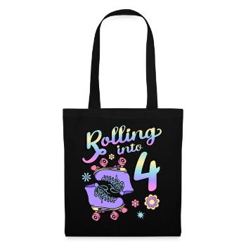 Rolling Into 4 Roller Skaters Floral 4th Year - Stoffbeutel - Schwarz - Vorne