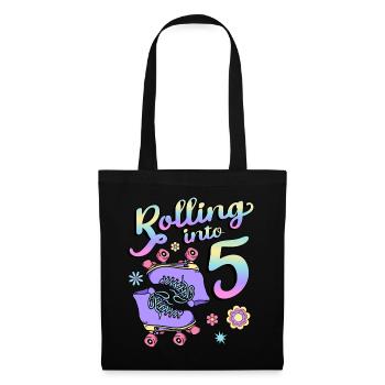 Rolling Into 5 Roller Skaters Floral 5th Year - Tote Bag - black - Front