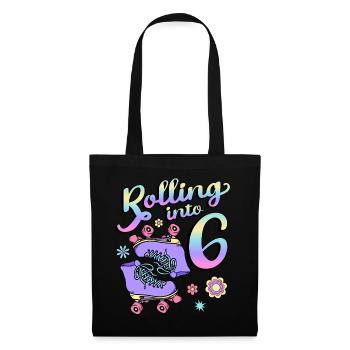 Rolling Into 6 Roller Skaters Floral 6th Year - Stoffbeutel - Schwarz - Vorne