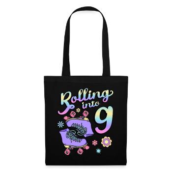 Rolling Into 9 Roller Skaters Floral 9th Year - Stoffbeutel - Schwarz - Vorne