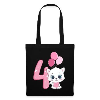 Chaton 4ème anniversaire | Chemise d’anniversaire chat | - Sac en tissu - noir - Devant