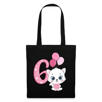 Chaton 6ème anniversaire | Chemise d’anniversaire chat | - Sac en tissu - noir - Devant