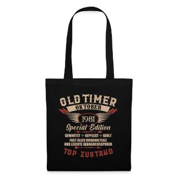 Oldtimer Oktober 1981 Jahrgang Geburtstag - Stoffbeutel - Schwarz - Vorne