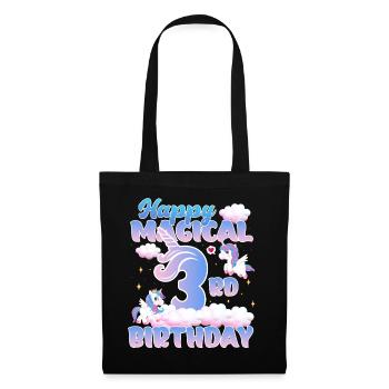 Joyeux 3ème anniversaire magique Licorne Poney - Sac en tissu - noir - Devant