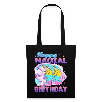 Happy Magical 12. Geburtstag Einhorn Pony - Stoffbeutel - Schwarz - Vorne
