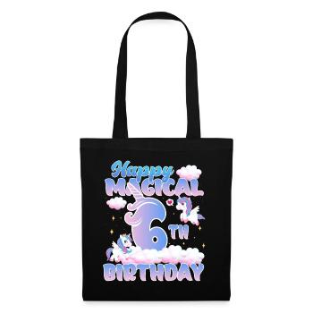 Happy Magical 6th Birthday Einhorn Pony - Stoffbeutel - Schwarz - Vorne