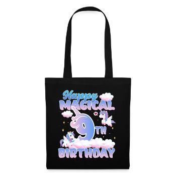 Happy Magical 9th Birthday Einhorn Pony - Stoffbeutel - Schwarz - Vorne