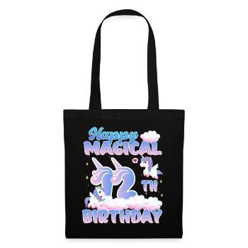Happy Magical 12th Birthday Einhorn Pony - Stoffbeutel - Schwarz - Vorne