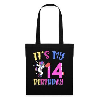 C’est mon 14ème anniversaire en barbotant un poney licorne - Sac en tissu - noir - Devant