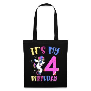 Es Ist Mein 4 Geburtstag Tupfende Einhorn Pony 4. - Stoffbeutel - Schwarz - Vorne
