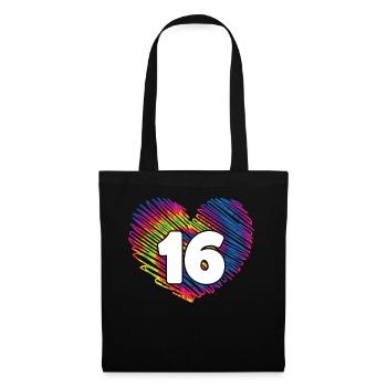 16th Birthday Heart Tie Dye | Tie Dye Themed - Tote Bag - black - Front