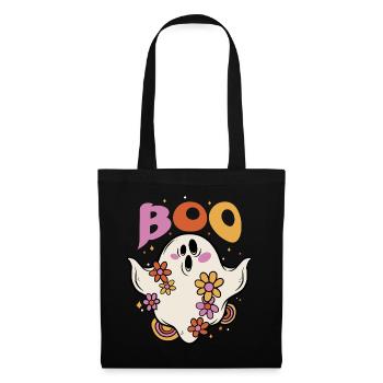 Boo Spooky Floral Flower-lover Ghost Halloween - Stoffbeutel - Schwarz - Vorne