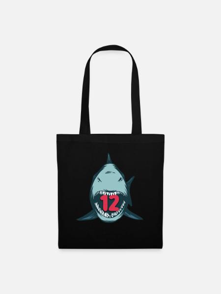 Megalodon Hai 12. Geburtstag 12 Jahre Megalodon - Stoffbeutel - Schwarz