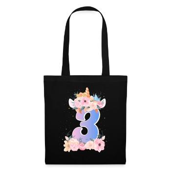 3 Einhorn Krone Niedlicher Blumenstrauß 3. - Stoffbeutel - Schwarz - Vorne