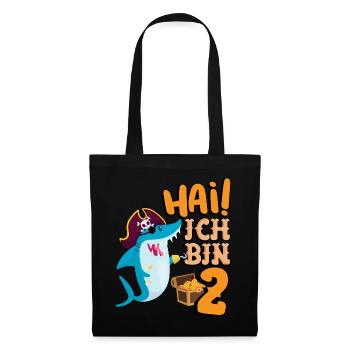 Hai! Ich Bin 2 Einäugige Piratenhaie 2. Geburtstag - Stoffbeutel - Schwarz - Vorne