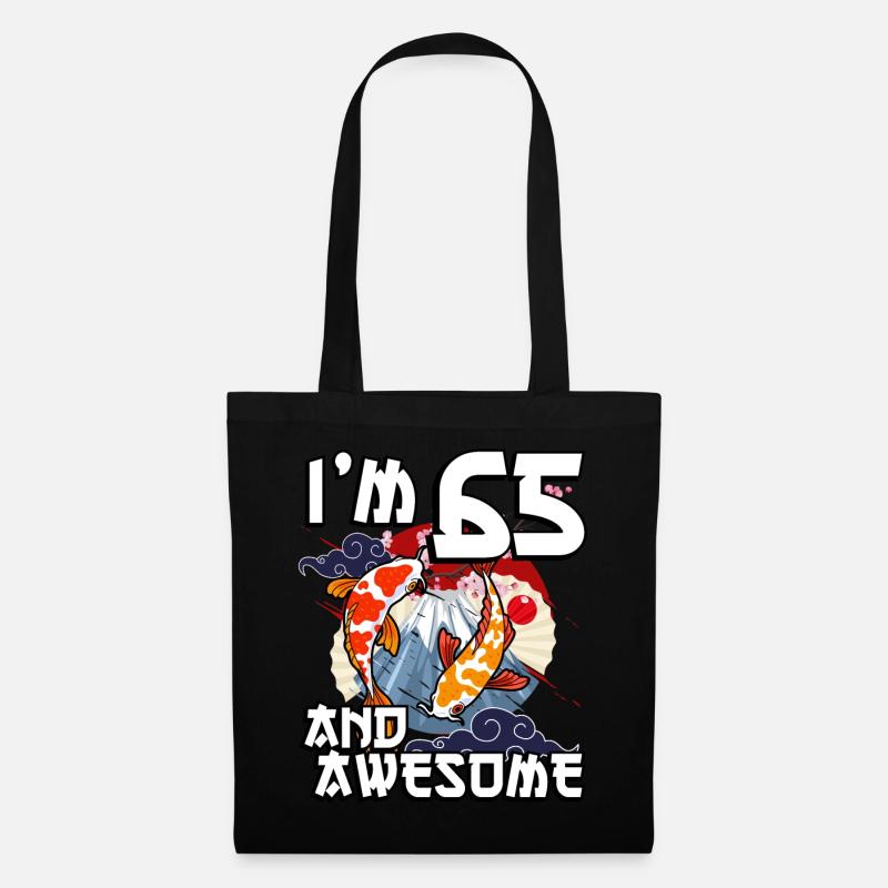Ich Bin 65 Und Awesome Japanischer Karpfen Koi - Stoffbeutel - Schwarz