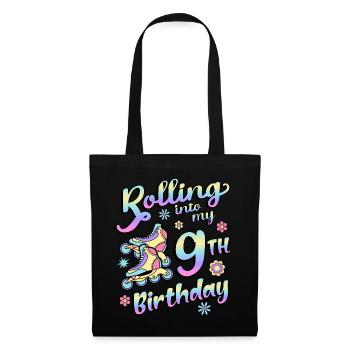 Rolling Into My 9th Birthday Roller Skater Inline - Stoffbeutel - Schwarz - Vorne
