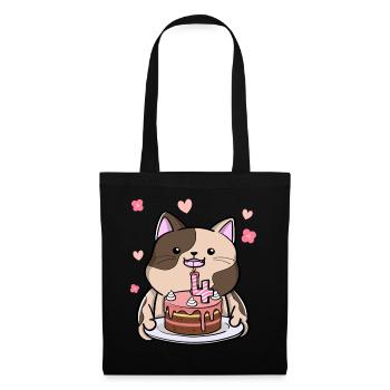 Le chat potelé garde un gâteau d’anniversaire 4 ans - Sac en tissu - noir - Devant