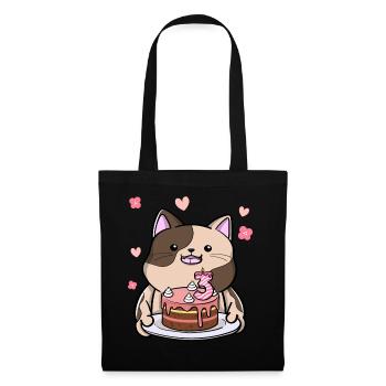 Le chat potelé tient un gâteau d’anniversaire 3. - Sac en tissu - noir - Devant