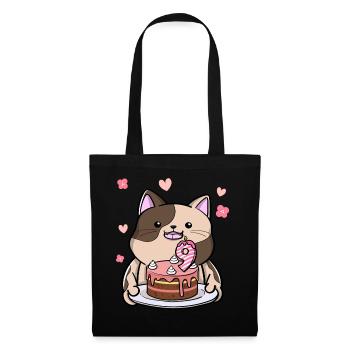 Le chat potelé garde un gâteau d’anniversaire 9 ans - Sac en tissu - noir - Devant