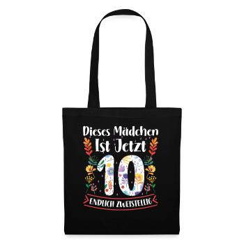 Mädchen Ist Jetzt 10 Zweistellig 10. Geburtstag - Stoffbeutel - Schwarz - Vorne