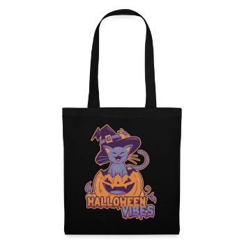 Halloween Vibes Pumpkin Cat In Witch Hat - Tote Bag - black - Front