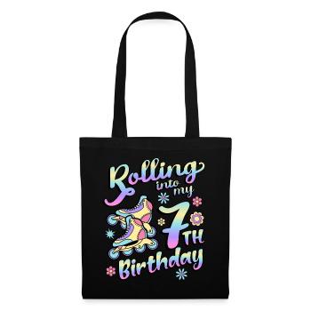 Rolling Into My 7th Birthday Roller Skater Inline - Stoffbeutel - Schwarz - Vorne