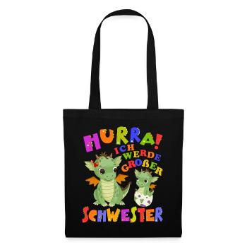 Hurra! Ich Werde Großer Schwester Cute Dragon Baby - Stoffbeutel - Schwarz - Vorne