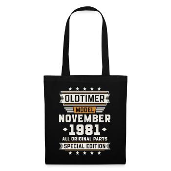 Oldtimer November 1981 Geburtstag Geschenk - Stoffbeutel - Schwarz - Vorne