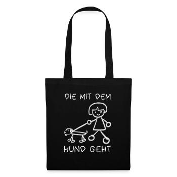 Die Mit Dem Hund Geht Hundemama Hundebesitzerin - Stoffbeutel - Schwarz - Vorne