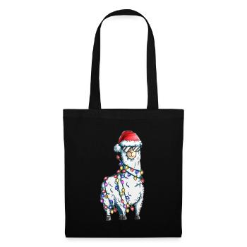 Alpaga Christmas Zoo Lama avec des guirlandes lumineuses - Sac en tissu - noir - Devant