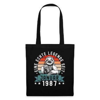 Faultier Geburtstag Januar 1987 Geboren Jahrgang - Stoffbeutel - Schwarz - Vorne