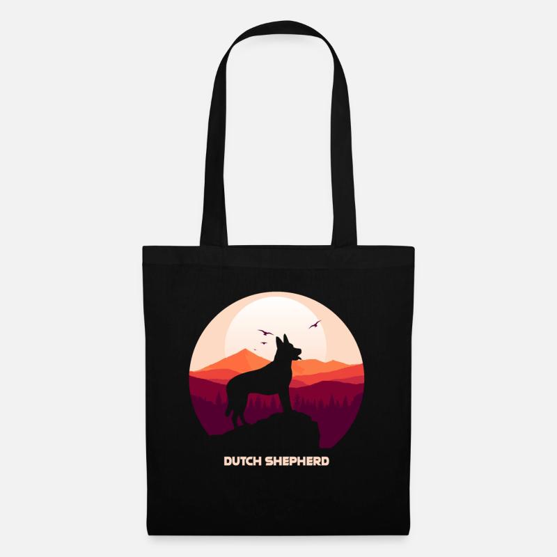 Holländischer Schäferhund und Mond Halloween - Stoffbeutel - Schwarz