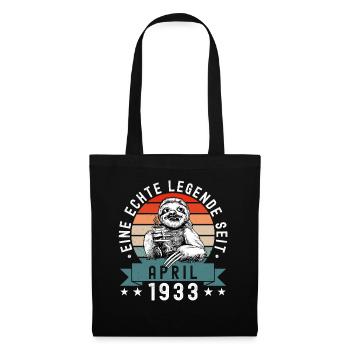 Faultier Geburtstag April 1933 Geboren Jahrgang - Stoffbeutel - Schwarz - Vorne