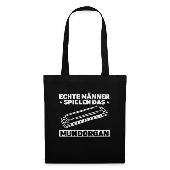Echte Männer Spielen Das Mundorgan - Mundharmonika - Stoffbeutel - Schwarz - Vorne