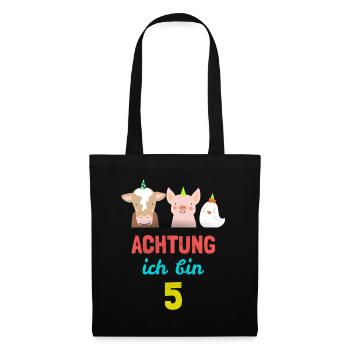 Tiere Bauernhof T-Shirt 5. Geburtstag Jungen 5 Jah - Stoffbeutel - Schwarz - Vorne