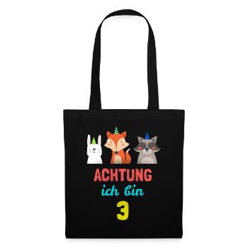 Tiere T-Shirt 3. Geburtstag Jungen 3 Jahre Shirt K - Stoffbeutel - Schwarz - Vorne
