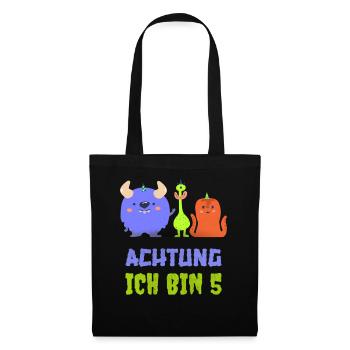 Niedliches Monster T-Shirt 5. Geburtstag Jungen 5 - Stoffbeutel - Schwarz - Vorne