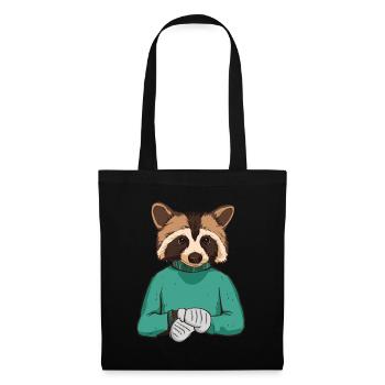 Waschbär trägt gestrickten Pullover - Waschbär - Stoffbeutel - Schwarz - Vorne