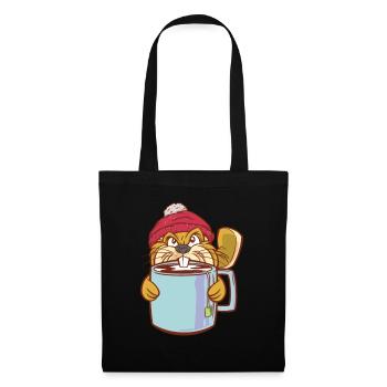Beaver Teacup and Bobble Hat - Funny Beaver - Tote Bag - black - Front